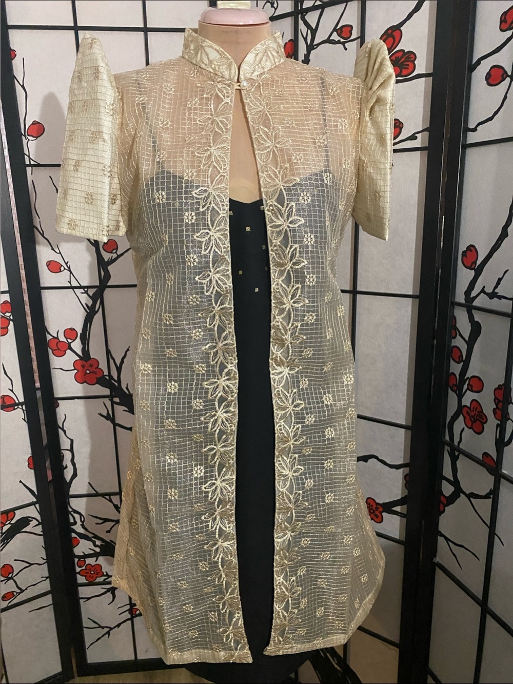 Embroidered Filipiniana Long Lace Appliqué Bolero from Myla Gatpandan Collection
